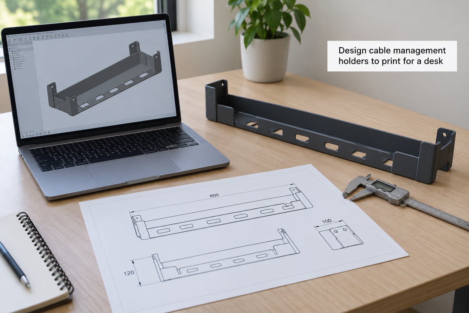 Design cable management holders to print for a desk