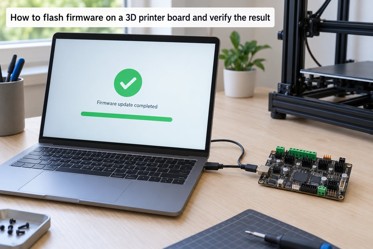 How to flash firmware on a 3D printer board and verify the result